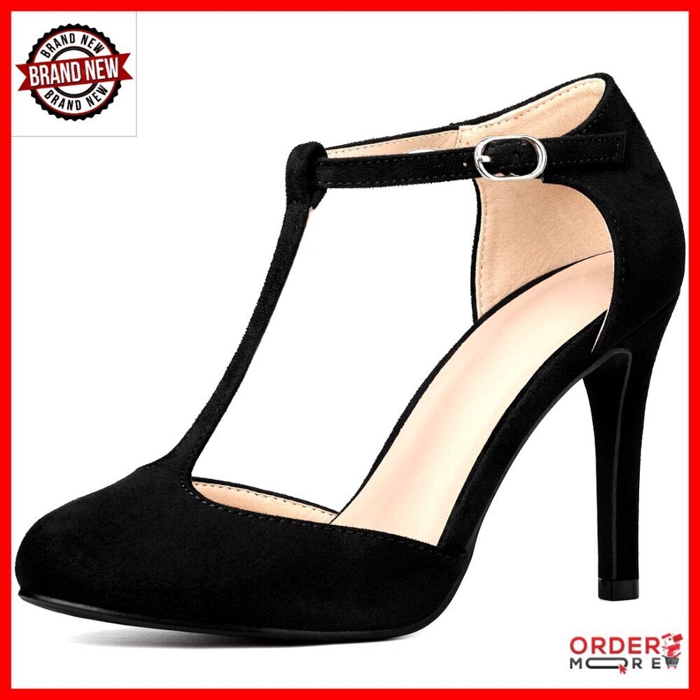 Mary Jane Pumps with T-Strap Ankle Strap Stiletto Heels